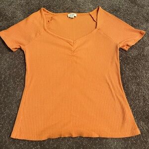 a.n.a Orange Ribbed Short Sleeve Tee